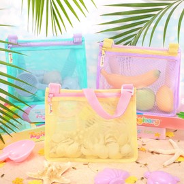 Tagitary Beach Toys Mesh Beach Bags Sand Toys Kids Seashell Bag with Zipper,Outdoor Toys Travel Beach Must Have Accessories for Boys and Girls(Only Bags)