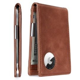 LORZOR Money Clip AirTag Wallet - Mens Wallets Slim Front Pocket RFID Blocking Card Holder Minimalist Wallet Bifold with Present Box (Airtag Not Included)