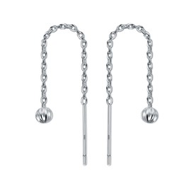 Threader earrings 925 Sterling Silver Long Chain Earrings Ball Threader Drop Earrings for Women Lightweight Minimalist Jewelry