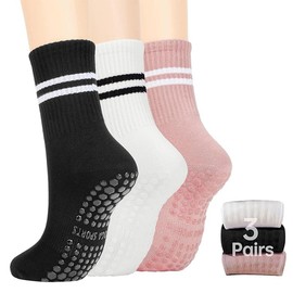 (3 pairs) Pilates Grip Socks For Women Non-Slip (Size 35-40) Non-Slip Socks, Yoga, Gym, Training, Barre, Slippers Breathable, soft Yoga Socks (C)