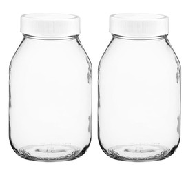 Mason Jars 32-OZ Regular Mouth with PLASTIC Lids, Used for Canning, Pickling, Juice, Jam, Jelly, or DIY Decors and Projects (Pack of 2)