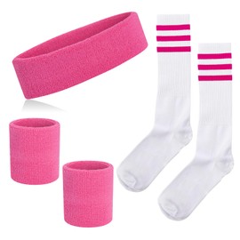 Sweatbands Striped Socks Set 80s Sweatbands 90s Costume Wrist Sweatbands for Men and Women Sports Headbands 80s Fitness