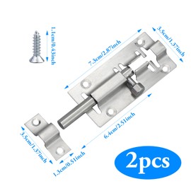 2 Pack Stainless Steel Sliding Bolt Latch Lock, 3 Inch (Silver)， Door Bolts Lock Latch,Resistant Small Plate Latches for Elevate Your Door Security for Bathrooms, Cupboards and Storage Units