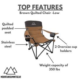 MOUNTAIN SUMMIT GEAR Quilted Low Camping Chair with Padded Seat and Back for Camping/Hiking/Backpacking Made by Caddis Sports Inc. (Low Chair (Brown))