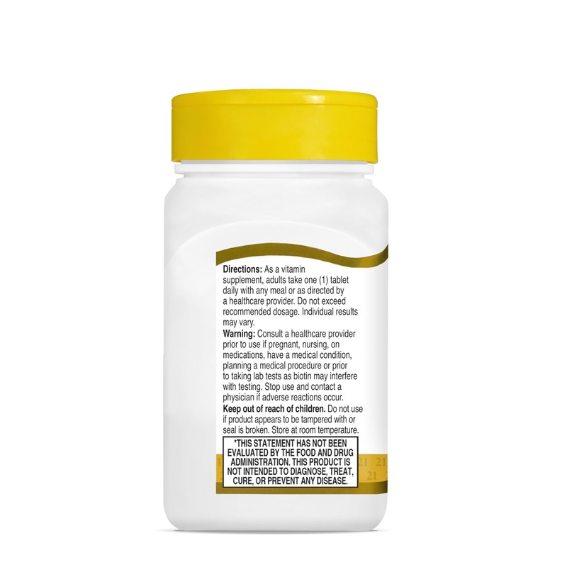 21st Century Biotin Tablets, 10,000 mcg, Unflavored 120 Count
