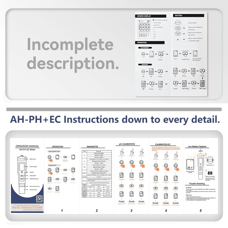 AH-PH+EC Meter,TDS,Salt,Water Temperature