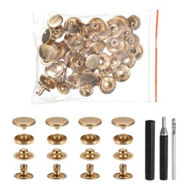 HARFINGTON 25 Set Leather Snap Fasteners Kit 15mm Metal Snap Button Press Studs Leather Rivets Snaps with 3 Setter Tools for Clothes Jackets Jeans Wears Bags, Gold