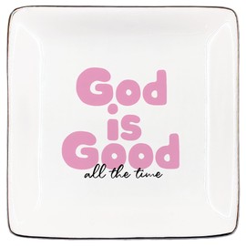JRTW God Is Good Pink Jewelry Tray, Christian Bible Verse Gifts Ceramic Jewelry Dish Tray for Rings & Earring for Women, Religious Faith Based Gifts Ring Trinket Dish for Women