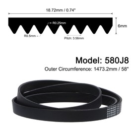 uxcell 580J8 PJ V-Ribbed Belt 8 Ribs 58" Length x 0.74" Width x 0.14" Thick, EPDM Poly V Belt, Industrial Transmission Serpentine Belt