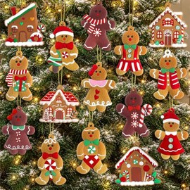kockuu - (12 piezas de pan de jengibre), 12 piezas de adornos de hombre de jengibre para árbol de Navidad, figuras de pan de jengibre de plástico