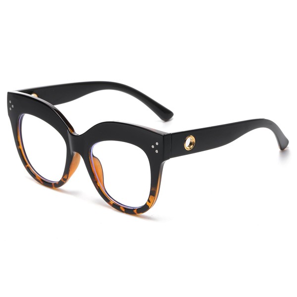 LJCZKA Oversized Blue Light Blocking Glasses Retro Thick Cat Eye