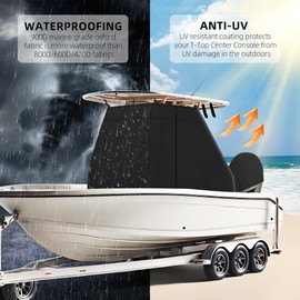 NOOKAT 900D Waterproof T-Top Boat Center Console Cover with Motor Cover, Heavy Duty Marine Grade Polyester Fabric, Fit T-Top Center Console 100" L 60" W 82" H, Black