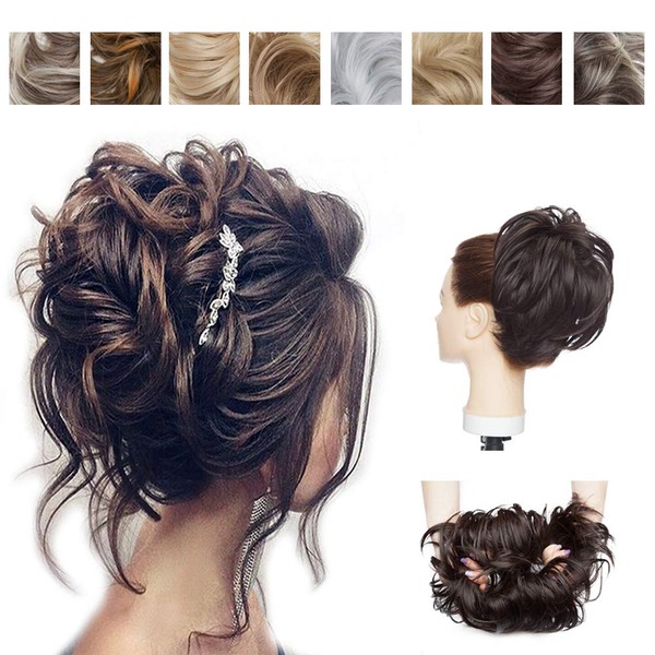 Tousled Ponytail Messy Hair Bun Piece With Elastic Rubber Band Wavy Bun Extensions Synthetic Chignons Hair Extensions Tousled Updo Scrunchies Instant Ponytail Hairpiece for Women (4A)
