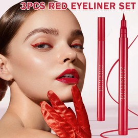 ZHISHUDL 3PCS Red Liquid Eyeliner Waterproof Smudge Proof Eyeliner Liquid Set High-pigmented Eyeliner Pencil for Eye Makeup Professional Long Lasting Liquid Eye Liner Pen for Women - 01 Red