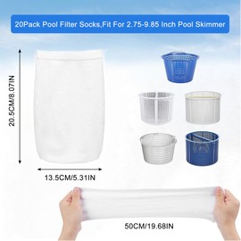 KARELLS Pool Skimmer Socks, Pack of 20 Reusable Skimmer Socks for Swimming Pools, Swimming Pool Skimmer Socks, Protectors for Filters, Skimmer Filter Net Reusable