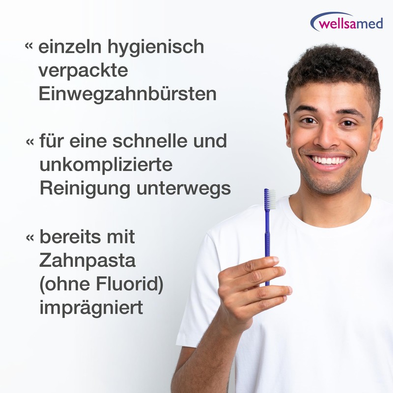 Wellsamed Wellsabrush Pack of 100 Disposable Toothbrushes Impregnated with Toothpaste
