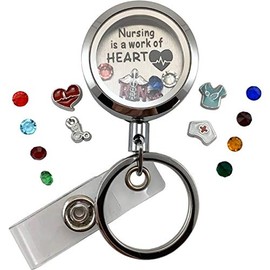 Custom One-Piece Floating Charm Stainless Steel Vessel with Sturdy Screw Top Lid and Key Ring Retractable Heavy Duty Belt Clip ID Badge Holder (FC BC RN)