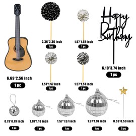 15 decoraciones para tartas de guitarra, decoración para tartas de discoteca, decoración para tartas de cumpleaños, decoración para músico, fiesta temática de roca, fiesta temática de guitarra,