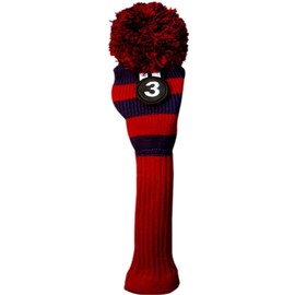 Majek #2, 3, 4, 5 Hybrid Combo Pack Rescue Utility Red & Blue Golf Headcover Knit Pom Pom Retro Classic Vintage Head Cover