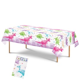 WERNNSAI Watercolor Dinosaur Tablecloth - 1 Pack 54'' x 108'' Dinosaur Party Supplies for Kids Girls Dino Theme Birthday Party Decoration Plastic Disposable Printed Rectangular Dining Table Cover