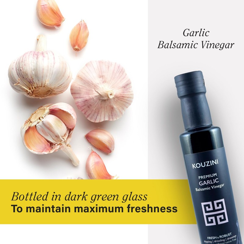Kouzini Ultra Premium Garlic Balsamic Vinegar, Aged Balsamic Vinegars from