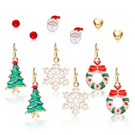 6 Pairs of Christmas Earrings, Women's Set with Snowflakes, Christmas Tree, Gingerbread Man, Festive Christmas Jewellery Hanging, Christmas Decoration for Women and Children, 1, 1
