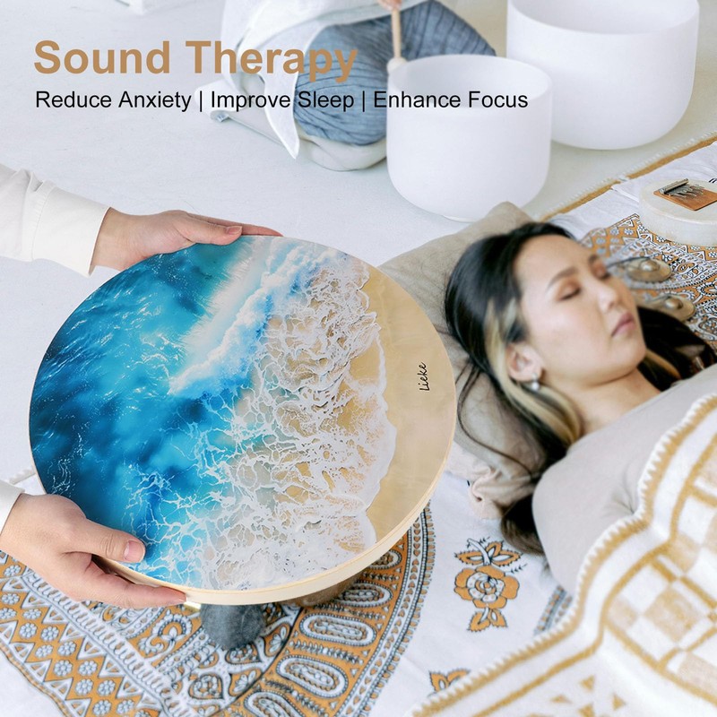 LIEKE Wooden Ocean Drum 14.7 Inch Sound Healing Instrument Meditation