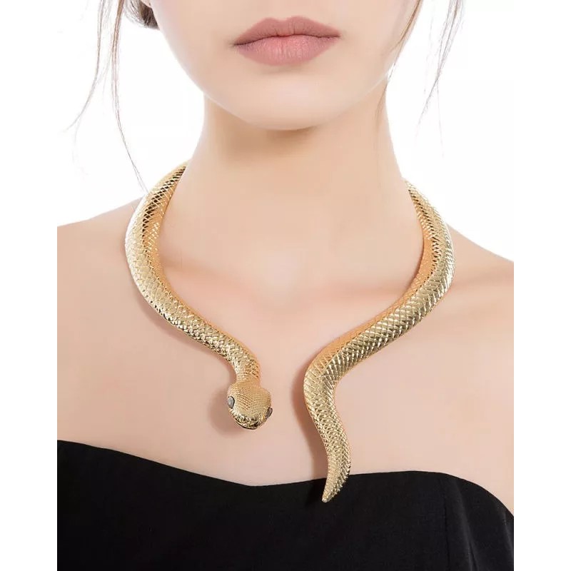 Dtup Collar Exótico Choker Serpiente Dorada Realista Acero