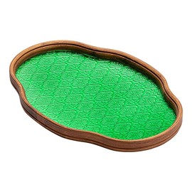 IwaiLoft "Chinoiserie Retro" Flora Glass Tray, Glass Pantry, Cloud-shaped, Flower Pattern, 11.4 inches (29 cm), 13.4 inches (35 cm), Transparent Plate, Glass Plate, Wood, Cafe Tray, Cafe Plate,