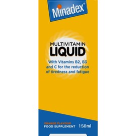 Minadex Multivitamin Liquid for Adults & Kids (Delicious Orange Flavour), 150 ml - Omega-3 & Vitamins A, B2, B3, C, D, E for Reduction of Tiredness and Fatique