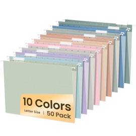 SUNEE Hanging File Folders, 50 Pack Letter Size Hanging File folders with 1/5-cut Tabs, Stay Organized for Your Home and Office Bulk File, Documents and Paper, 10 Pastel Colors