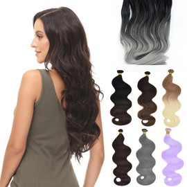 Yamel Ombre Weft Hair Extensions Sew in Weave Silky 1 Bundle Hair Weft 100 Grams Ombre Black to Grey Soft Wavy Synthetic Hair Bundles