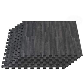 FOREST FLOOR Thick Printed Foam Tiles, Premium Wood Grain Interlocking Foam Floor Mats, Anti-Fatigue Flooring, 3/8" Thick, 24 Square Feet (6 Tiles), Carbon