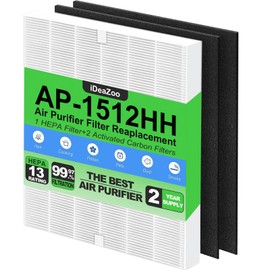 iDeaZoo AP-1512HH Air Purifier Replacement Filter Set Compatible with Coway Airmega AP-1512HH and and Airmega 200M Air Purifier, 1 True HEPA and 2 Carbon Pre-Filters, Compared to Part # 3304899