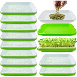 Paquete de 10 bandejas para germinación de semillas con orificios de drenaje, kit de bandejas para germinación de semillas libres de BPA para vivero, bandeja para germinación de trigo
