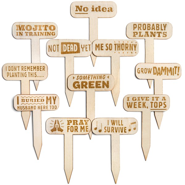 Patio Eden 12 Pack Wooden Garden Markers - 2.75 x 4" Funny Plant Markers - Perfect Gifts for Gardeners, Funny Gardening Gifts, Unique Plant Stuff
