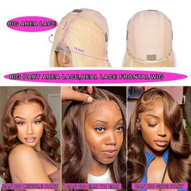 28 Inch Body Wave Chocolate Brown Lace Front Wigs Human Hair 13x4 Brown HD Lace Frontal Wig Human Hair Wear and Go Glueless Brown Wig Human Hair Pre Plucked With Baby Hair Colored Wigs For Black Women