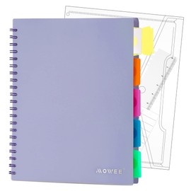 MOWEE 5 Subject Notebook - Spiral Notebook, College Ruled Notebook With Dividers Pocket, Tabs, 11" Ruler, 200 Pages, for Writing Journal, Home & Office, School Supplies, 8.5''x11'' Violet