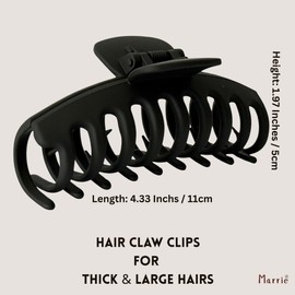 Marrie Large Hair Claw Clips for Thick Hair Nonslip Jumbo Hair Clamp Strong Big Hold Jaws Hair Styling Accessories for Women Girls Size 4.3 Inches (Matt Black)