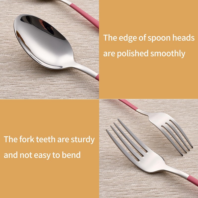 LKTDYMEG 20-Piece Pink Silverware Set 18/0 Stainless Steel Silverware Set