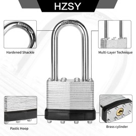HZSY Padlocks Keyed Alike, Pack of 6, Laminated Steel Keyed Lock (1-9/16", 40mm), Padlocks with Same Key, Long Shackle, for Toolbox, Locker & StorageUnit or More
