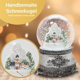 Snow Globe Mountain Village Pewter Look Ornaments with Music Box Christmas Decoration W: 10 cm H: 14 cm | 20251
