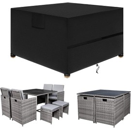 SIRUITON Cover for Garden Furniture Rectangular Seating Set Waterproof Protective Cover, Garden Tables and Furniture Sets, Garden Furniture Sofa, Dustproof Outdoor Black, Black , 126x126x74cm