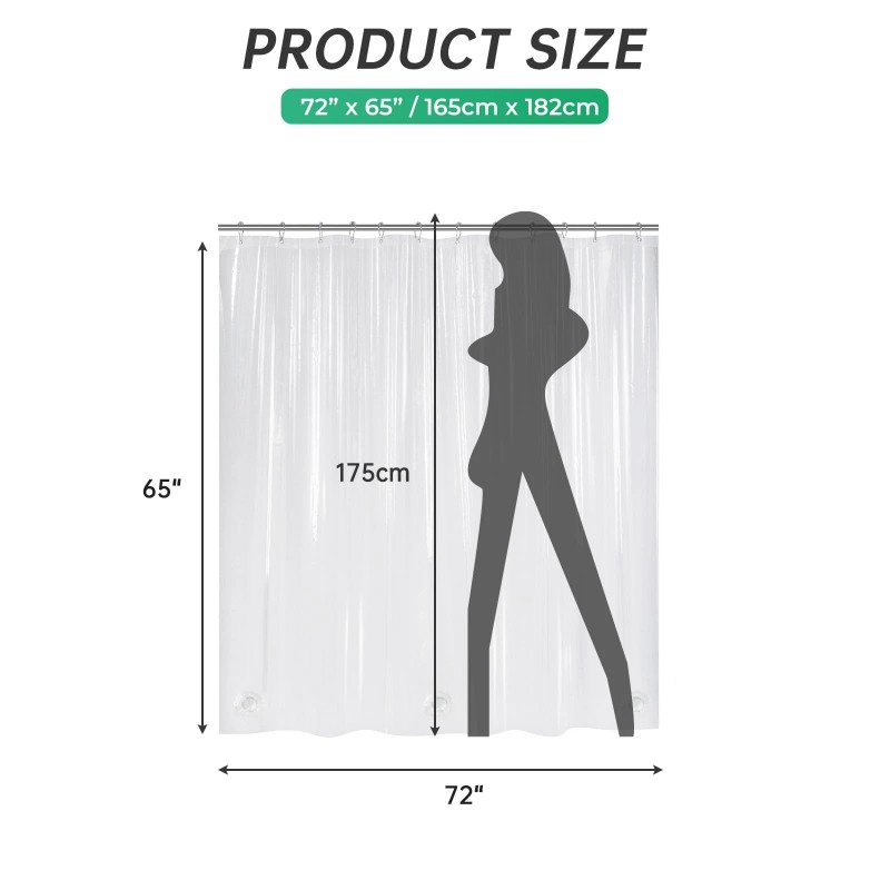 AmazerBath Plastic Shower Curtain Liner, 72 x 65 Inches EVA