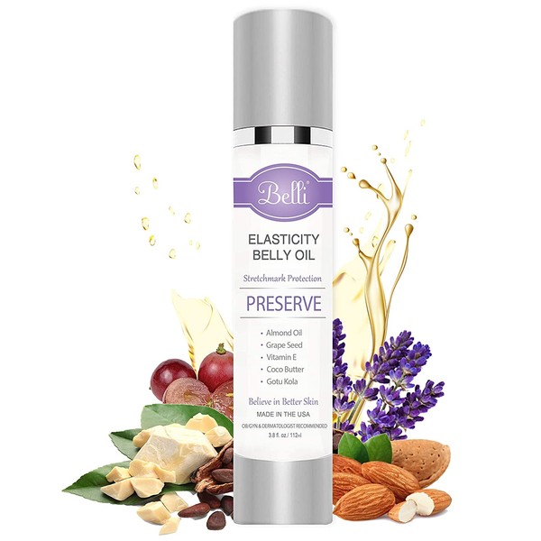 Belli Elasticity Belly Oil – Stretch Mark Protection for Smooth, Healthy Skin – OB/GYN and Dermatologist Recommended – 3.8 oz.