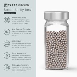 Tafts SQUARE Glass Spice Jars & Bottles l 33% Thicker - 12 Pcs Glass Spice - 3 oz or 4oz Empty Glass Spice Seasoning Containers l Shaker Lids and Airtight Caps l Aluminum Finish (Square, Silver)