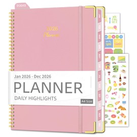 Academic Planner 2026 (8.5" x 11") - Weekly & Monthly Planner (Jan. 2026 - Dec. 2026), Column View Calendar Organizers, Hardcover Agenda Book with Tabs for Office & School, Pink