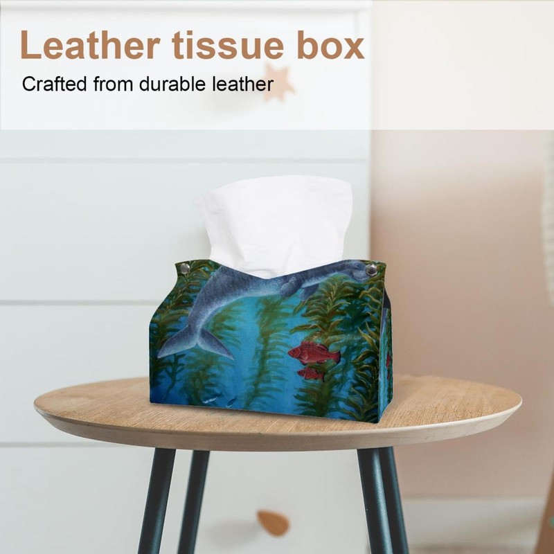 2 Pack Tissue Box Cover Holder, Sea World Rectangle Leather