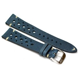 RIOS1931 Rallye Vintage Cowhide Leather Watch Strap Handmade in Germany 19 mm Blue, blue, Strap.