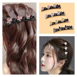 Vroxdrez Pack of 4 Five Leaf Clover Hair Clips, 2025 Hair Clips with Butterfly, Crystal Hair Accessories for Women, Braided Hair Clip for Girls, for Stylish Hairstyles (#3)